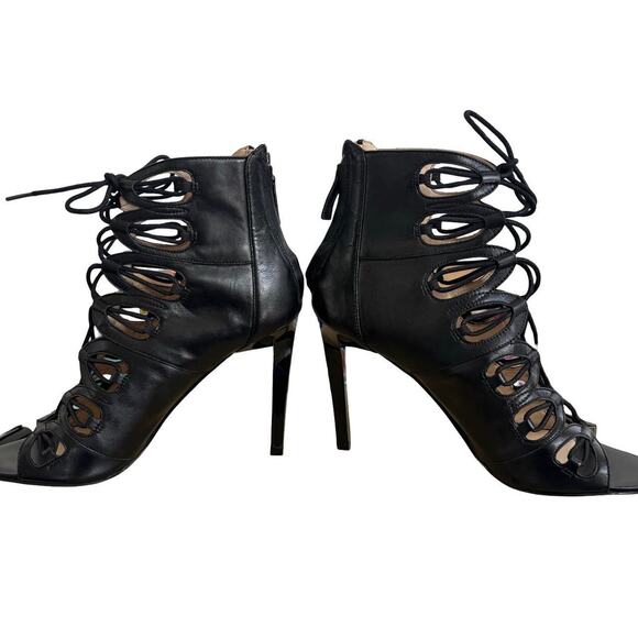 NINE WEST BLACK LEATHER LACE UP HIGH HEELS PUMPS  SZ.‎ 7.5 - Picture 6 of 8